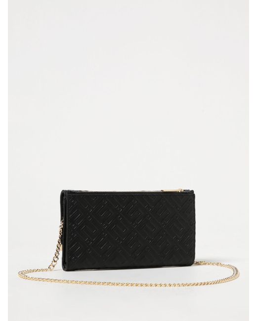 Elisabetta Franchi Black Wallet Bag In Synthetic Leather With Embossed Monogram