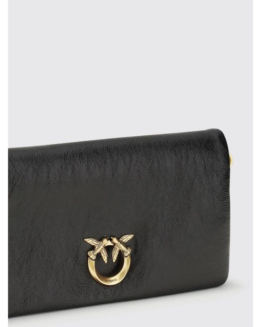Pinko Black Love Bag Click Soft Horizontal Ruched Leather Bag