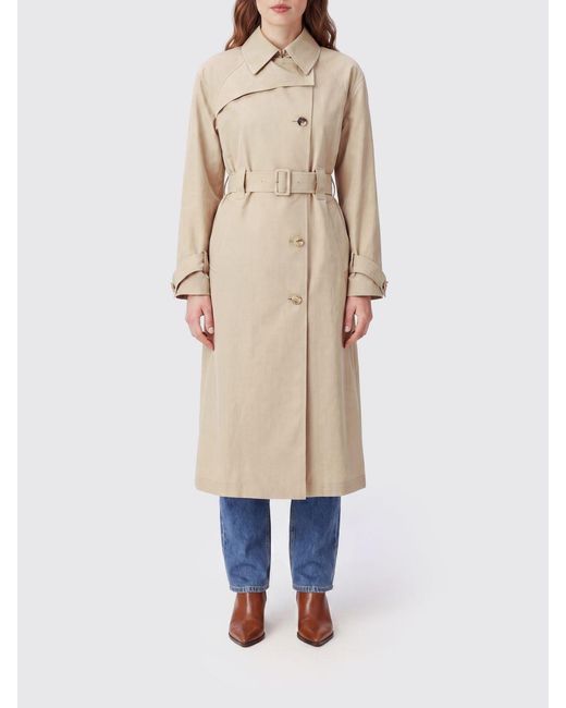 Sportmax Natural Double-Breasted Cotton Blend Trench Coat