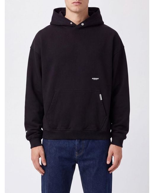 Represent Blue Cotton Hoodie With Pouch Pocket for men