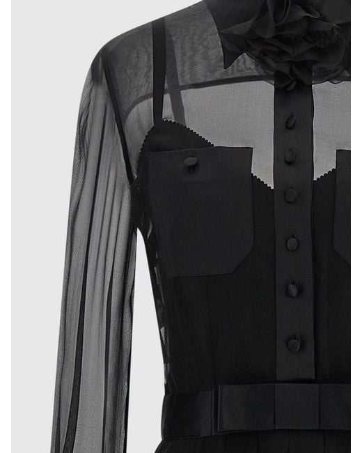 Dolce & Gabbana Blue Dolce &Amp Gabbana Midi Silk Shirt Dress With Ruffle Collar And Waist Belt