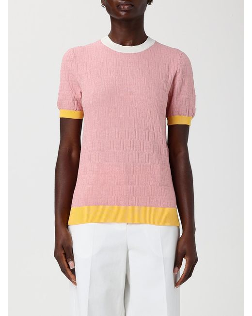 Fendi Pink Cotton And Silk Crew Neck Pullover
