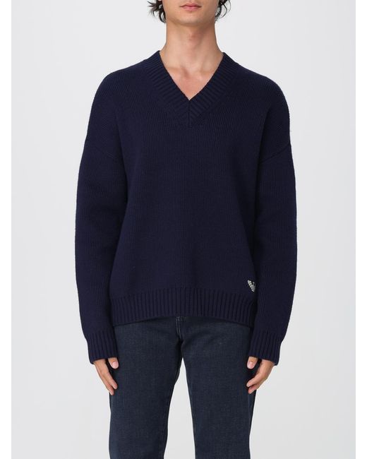 Emporio Armani Blue V-Neck Knit Sweater for men