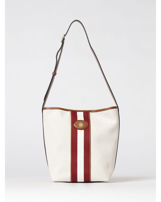 Bally White Cotton Blend And Leather Bucket Bag