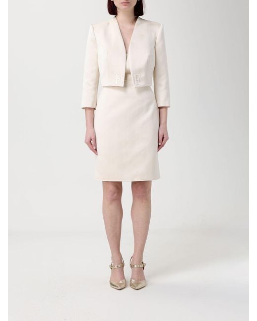 Elisabetta Franchi Natural Duchesse Dress With Crop Jacket
