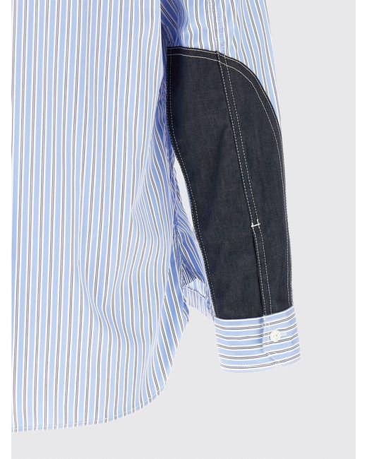 Junya Watanabe Blue Relaxed Fit Patchwork Cotton Shirt With Zip Closure for men
