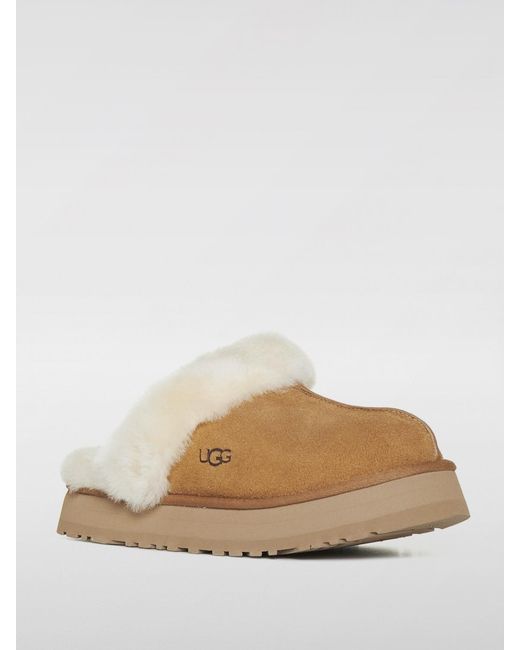 Ugg White Disquette Sabots Aus Wildleder Und Shearling