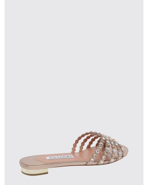 Aquazzura Pink Tequila Laminated Nappa Slippers With Rhinestones By