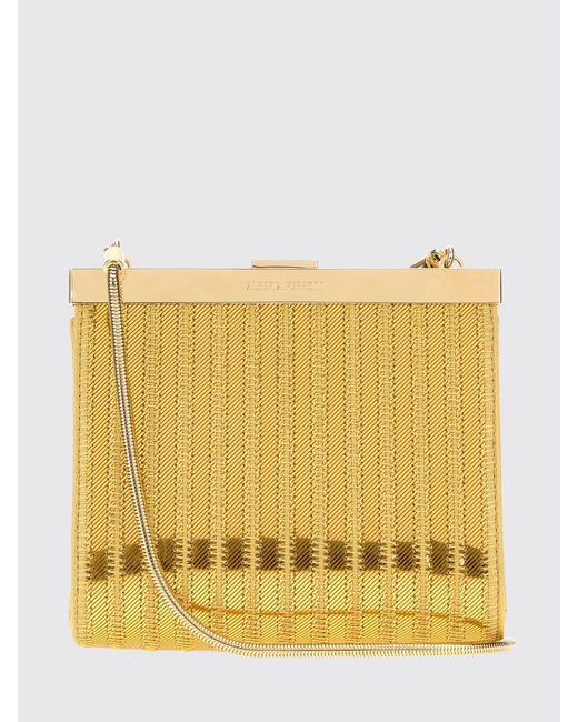 Alberta Ferretti Yellow Abstract Pattern Viscose Mini Handbag With Chain Strap