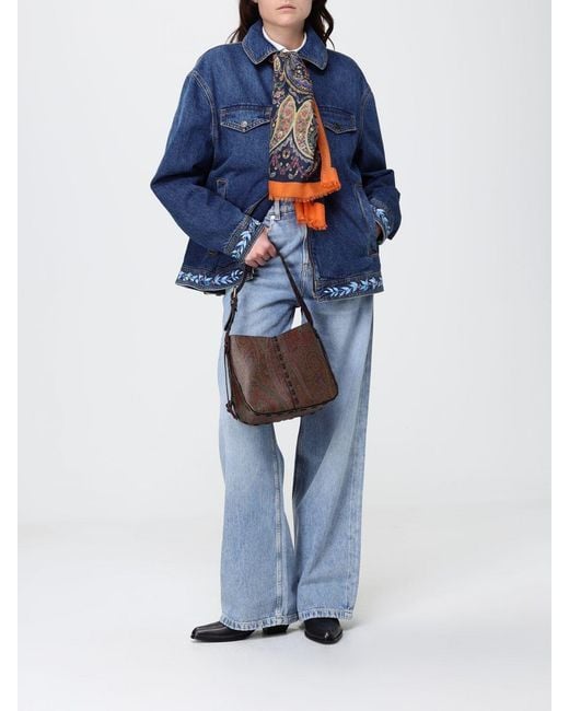 Etro Brown Vulcano Coated Cotton Bag With Paisley Grain Print