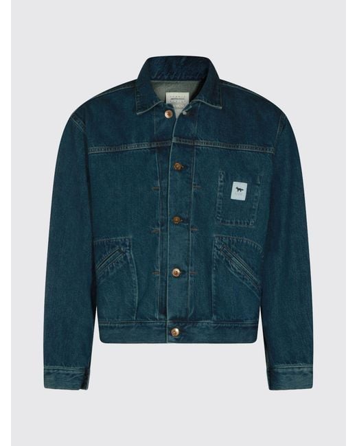 Maison Kitsuné Blue Maison KitsunÉ Cotton Denim Jacket With Applied Logo for men