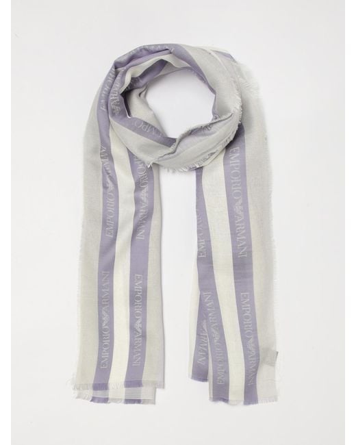 Emporio Armani White Striped Modal Blend Scarf With Jacquard Logo