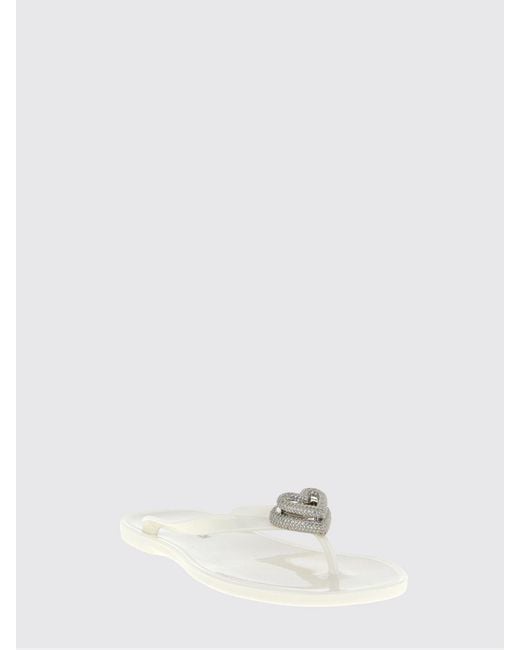 Mach & Mach White Pvc Flip Flops With Rhinestone Hearts