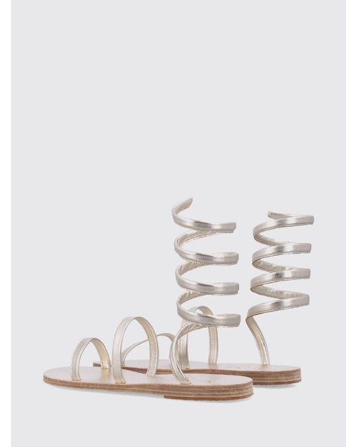 Ancient Greek Sandals White Laminated Leather Sandals With Snake Ankle Strap