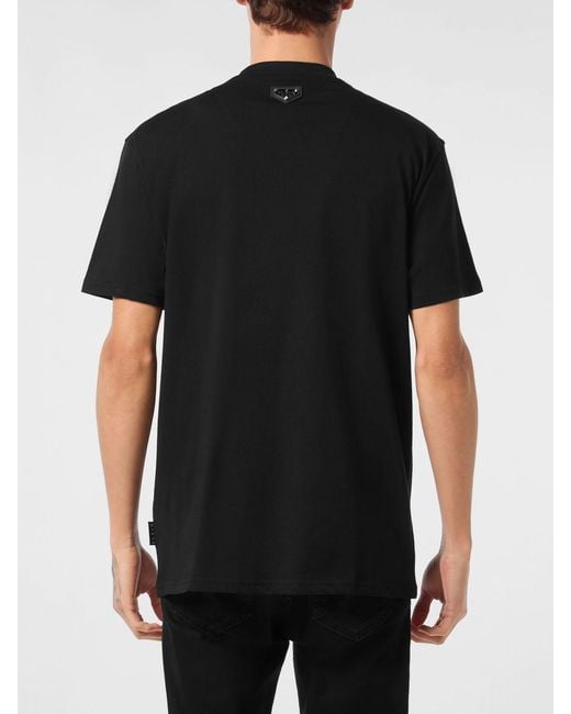 Philipp Plein Black Cotton T-Shirt With Teddy Bear Print And Hexagon Logo for men