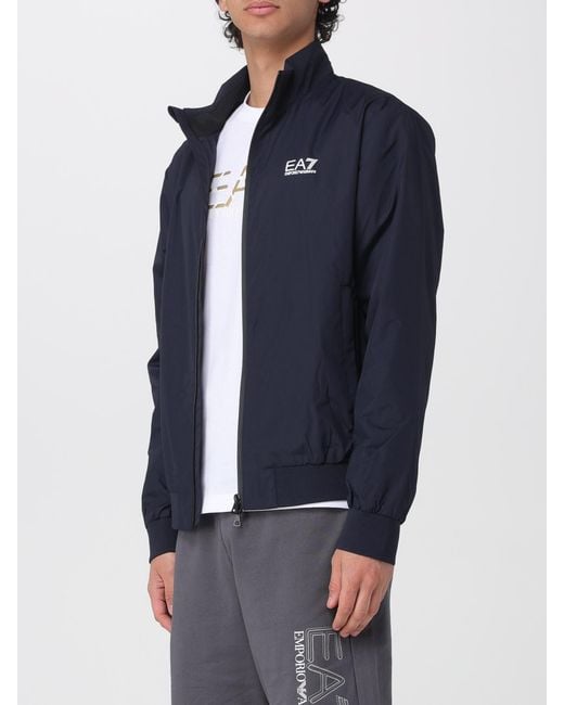 EA7 Blue Polyester Jacket With Logo for men