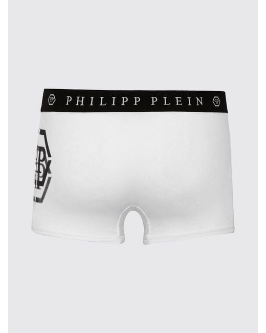 Philipp Plein White Stretch Cotton Boxer Shorts With Hexagon Logo Waistband for men