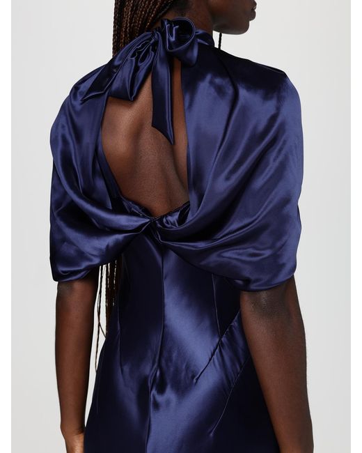 Alberta Ferretti Blue Long Satin Dress