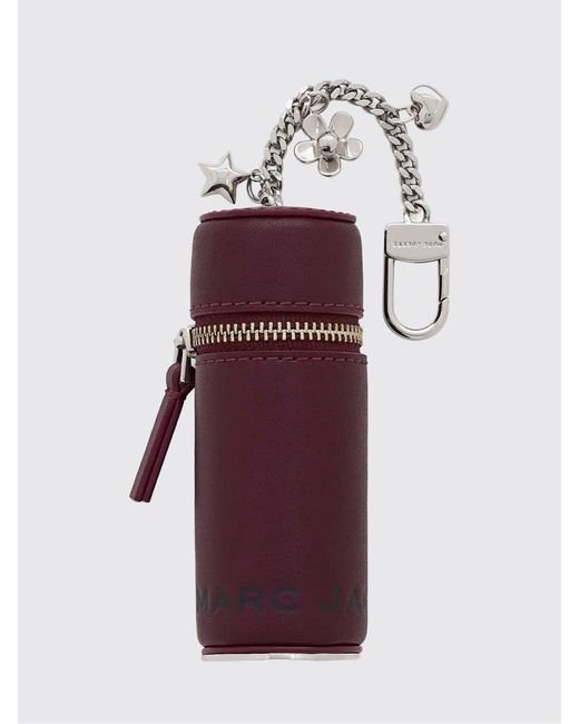Marc Jacobs Purple The Lipstick Cylindrical Leather Keychain With Charm And Zip
