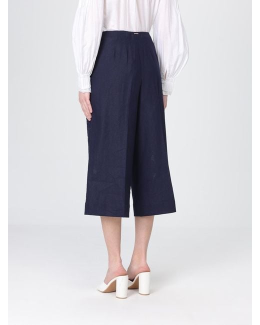 Twinset Blue Linen Cropped Trousers