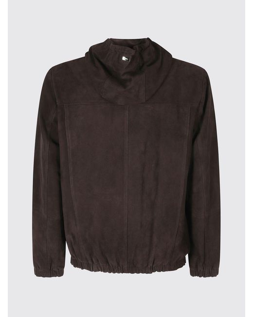 Herno Black Hooded Suede Sheepskin Leather Jacket With Zip Closure for men