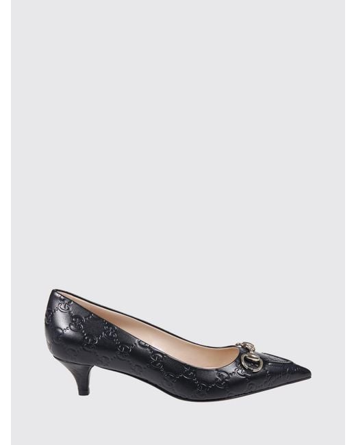 Gucci Black Leather Pumps With Embossed Gg Monogram