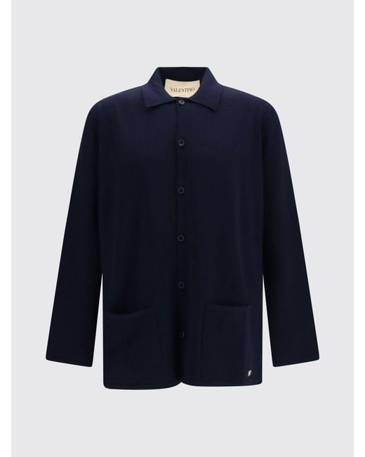 Valentino Blue Merino Wool Cardigan With Patch Pocket for men