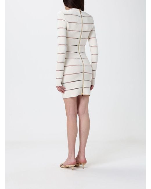 Balmain White Rhinestone Embellished Viscose Blend Mini Dress