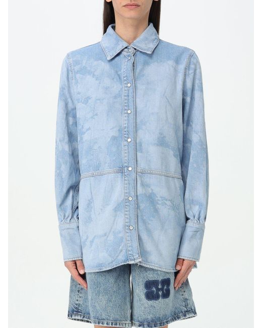 Camicia in denim di cotone organico di Ganni in Blue