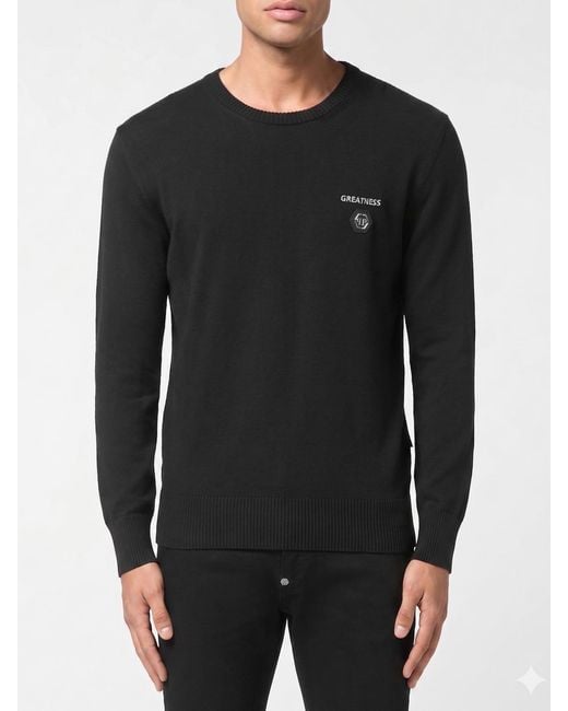 Philipp Plein Black Wool And Cotton Knit Pp for men