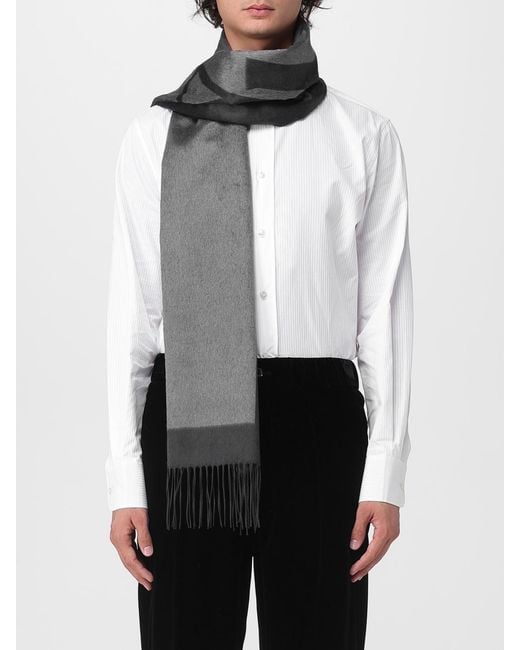 Saint Laurent Gray Cassandre Jacquard Silk Scarf for men