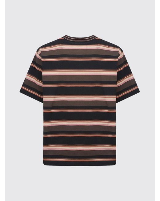 Sacai Black Striped Cotton T-Shirt With Patch Pocket And Dropped Shoulders for men