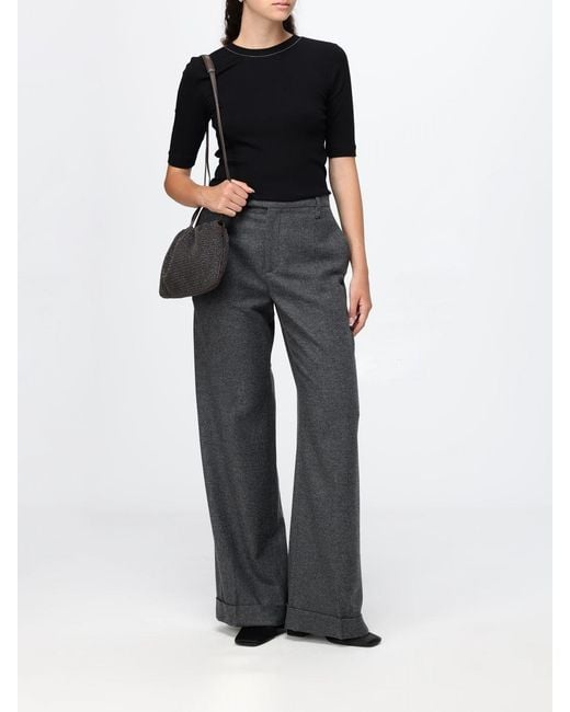 Brunello Cucinelli Black Stretch Cotton T-Shirt With Monili Embellishment