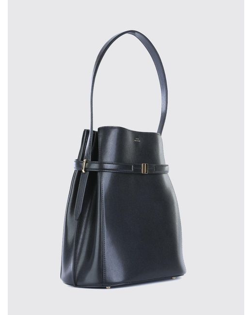 Totême Blue Calfskin Bucket Bag With Monogram Logo