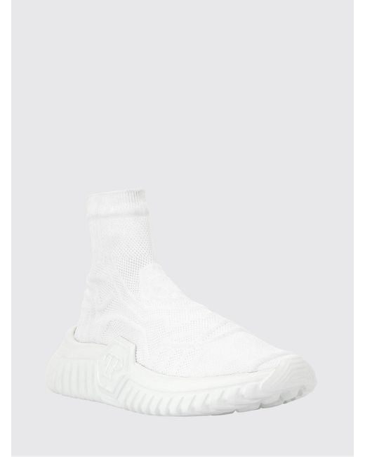 Philipp Plein White High-Top Knit Sock Sneakers With Chunky Sole for men