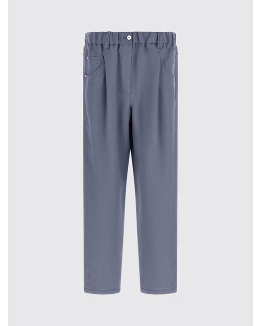 Brunello Cucinelli Blue Slim Fit Linen Blend Trousers