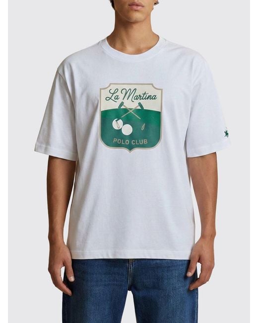 La Martina White Printed Cotton T-Shirt for men