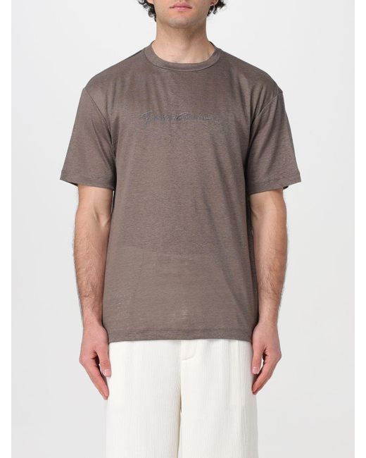 T-shirt in jersey di lino con logo ricamato di Giorgio Armani in Gray da Uomo