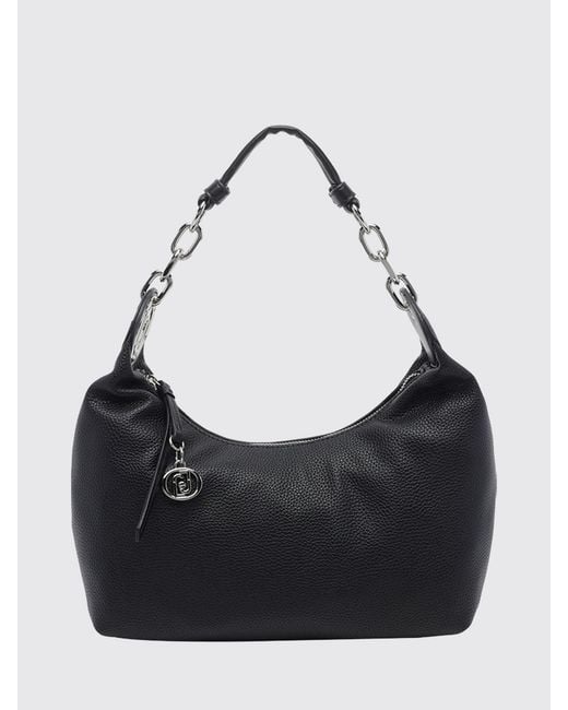 Liu Jo Black Grained Faux Leather Shoulder Bag With Zip Closure
