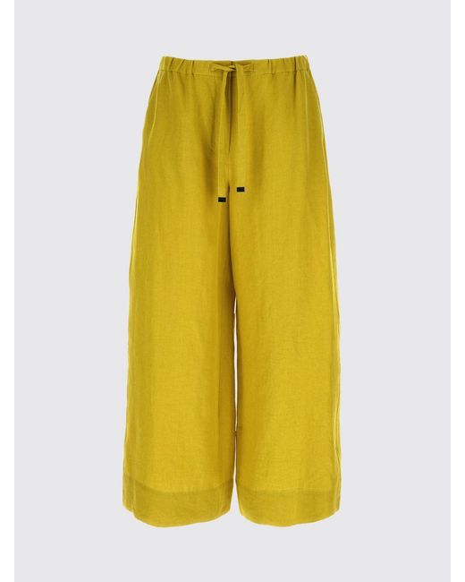 Max Mara Yellow High-Waisted Wide-Leg Cropped Linen Trousers