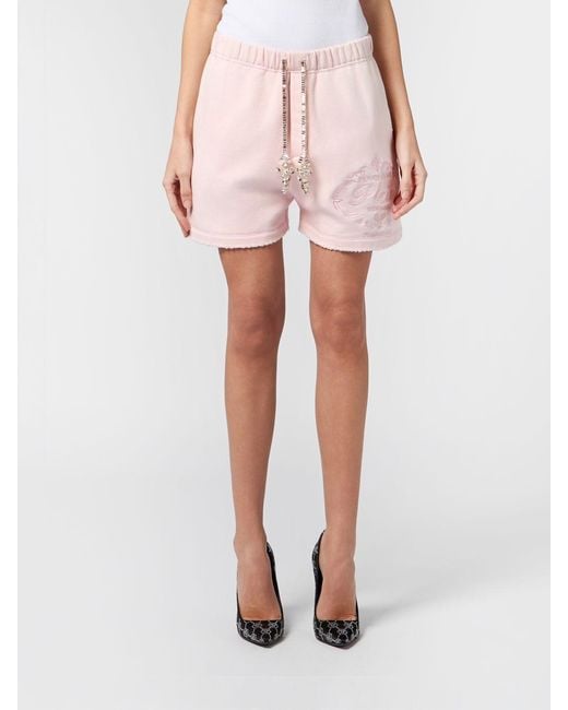 Philipp Plein Pink Jersey Jogging Shorts With Drawstring Waist And Tonal Logo