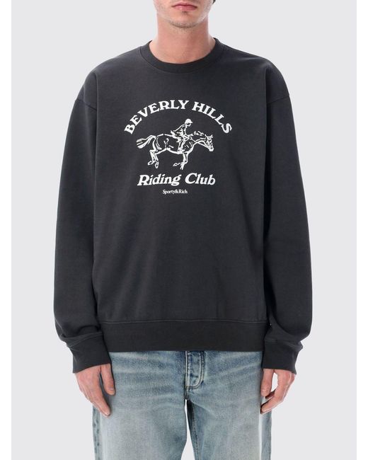 Sporty & Rich Gray Sporty &Amp Rich Printed Cotton Crewneck Sweatshirt for men