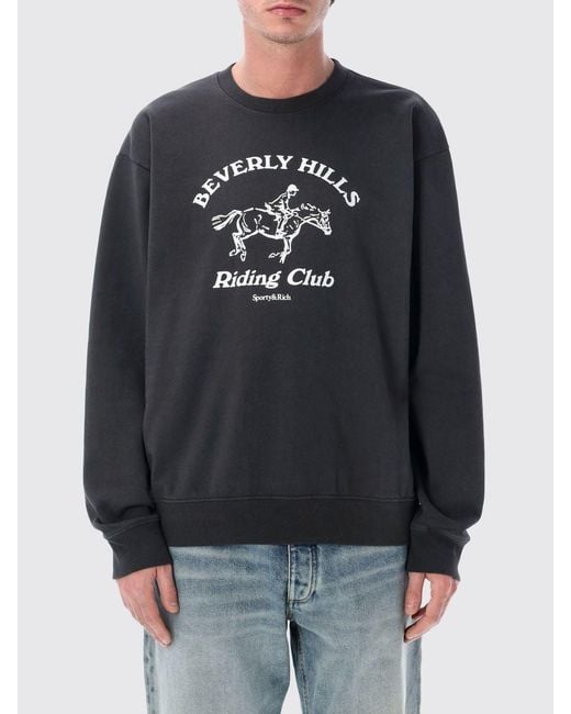Sporty & Rich Gray Sporty &Amp Rich Printed Cotton Crewneck Sweatshirt for men
