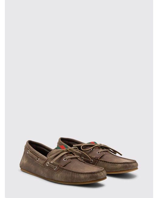 Gucci Brown Used Leather Boat Loafers for men
