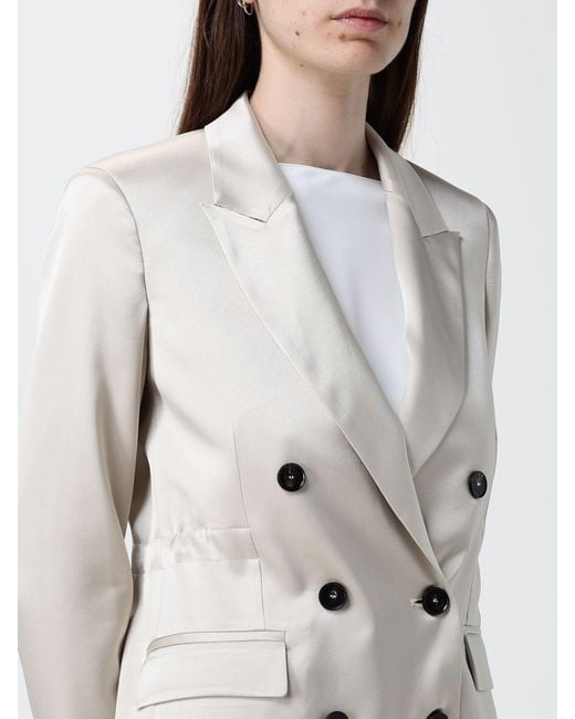 Liviana Conti Gray Satin Double-Breasted Blazer