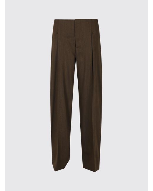 Alberta Ferretti Brown Wide Leg Wool Blend Trousers With Pleats And Mid-Rise Waist