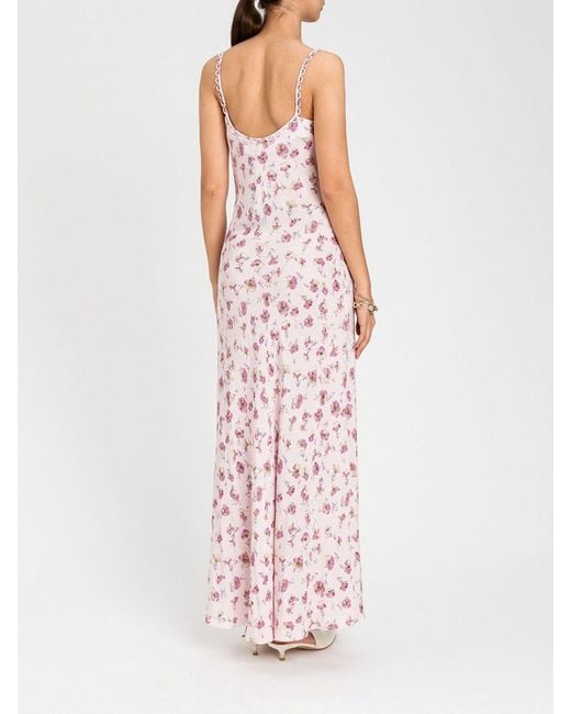 Twinset Pink Viscose Midi Dress With Floral Print