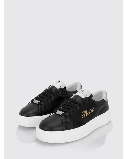 Philipp Plein White Leather Low-Top Trainers With Chunky Sole And Laminated Logo for men