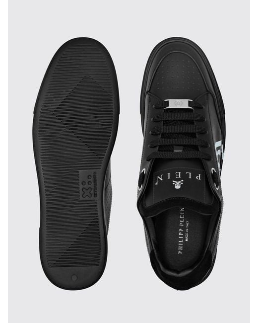 Philipp Plein Black Monogram Calf Leather Low-Top Sneakers With Hexagon Logo for men