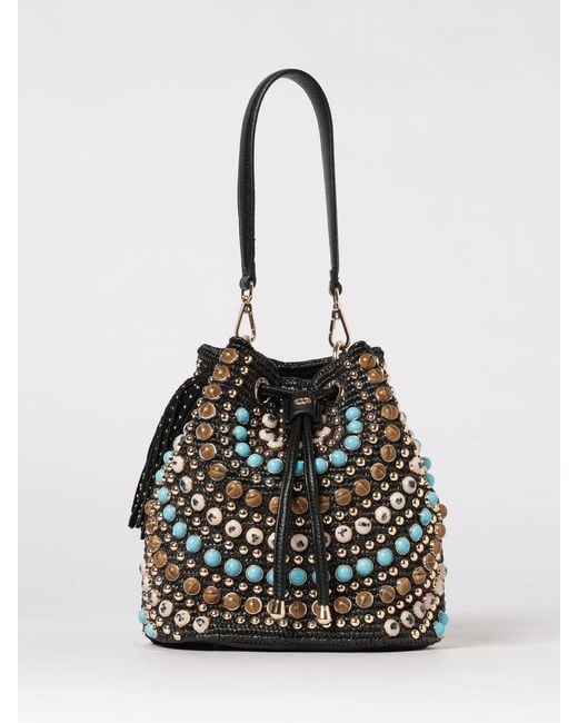 La Carrie Black Andromeda Raffia Bag With Stones And Studs